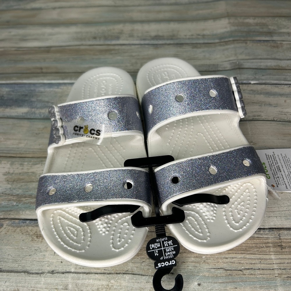 CROCS White Silver Glitter Double Strap Sandals - Picture 3 of 6